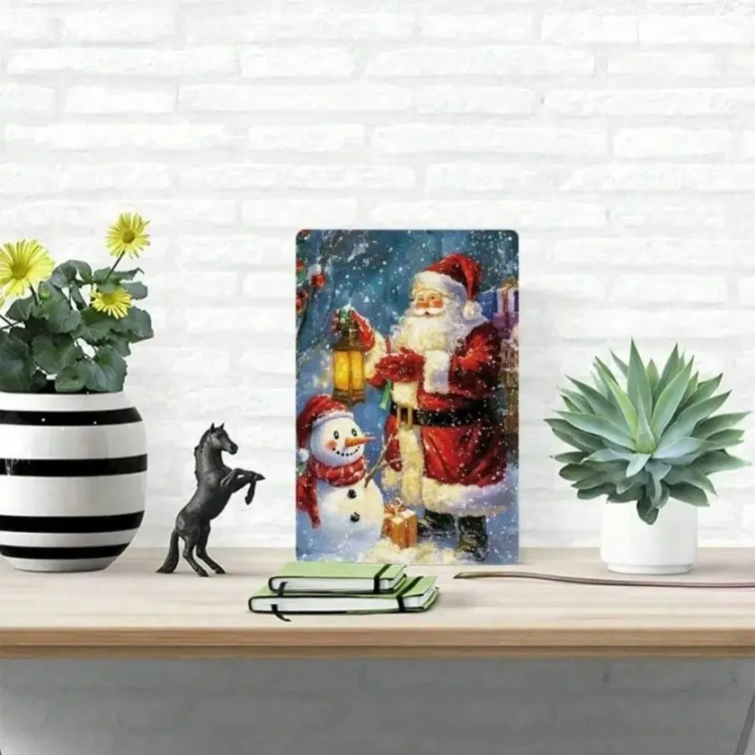 Aluminum Christmas Santa Snowman Lantern for Home Bedroom Bathroom Wall Decor Winter Holiday Gift for Bar Garden