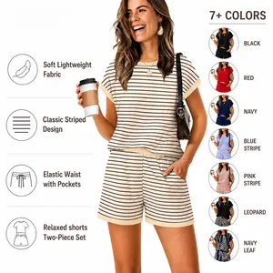 Two Piece Sets for Women Summer Lounge Short Sets Cap Sleeve Crew Neck Sweatsuit with Pocket XS-2XL Womenswear