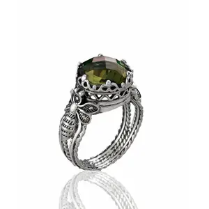 Bee Detailed Alexandrite Gemstone Filigree Art Women Silver Cocktail Ring
