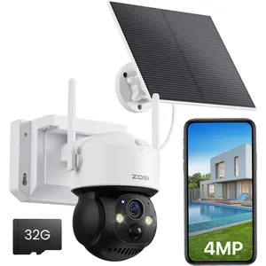 ZOSI C291 4MP Wireless Battery Security Outdoor Camera with Solar Panel,360 View Pan/Tilt Camera, Auto Track, PIR Human Detect, Color Night Vision, 2-Way Talk, Light Siren Alarm,32GB Memory Card