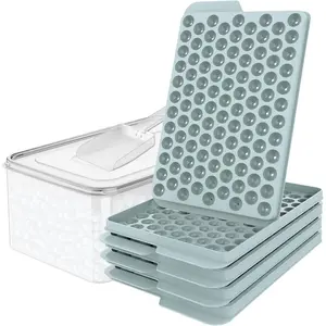 Mini Ice Cube Trays, Small  Round Pebble Crushed Nugget Ice Trays for Freezer with Lid - Chilling Drinks Coffee Juice(4 Pack/0.55In - Blue)