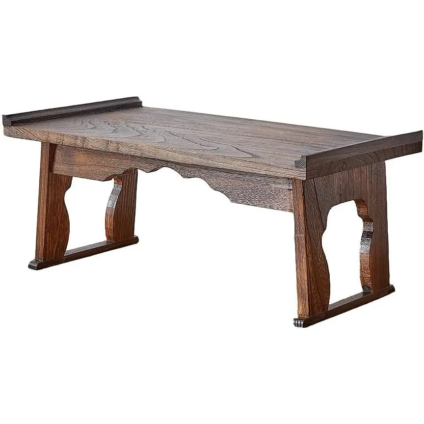 Foldable Wooden Laptop Desk, Breakfast in Bed Serving Tray, Japanese Floor Table for Tea & Coffee, Portable Antique Meditation Altar(19.7"x11.8"x9.1")