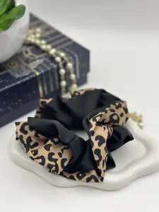 R&L Scrunchies for Women, Leopard and Black mixed, Fall Outfits, Daily Hair Decoration, Ponytail Holder for Girl, Elegant Hair Tie silk scrunchies