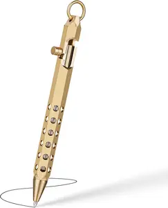 1-Pack Bolt Action Pen, Six-Edge Solid Brass EDC Tactical Pen with 10 Pen Refills.