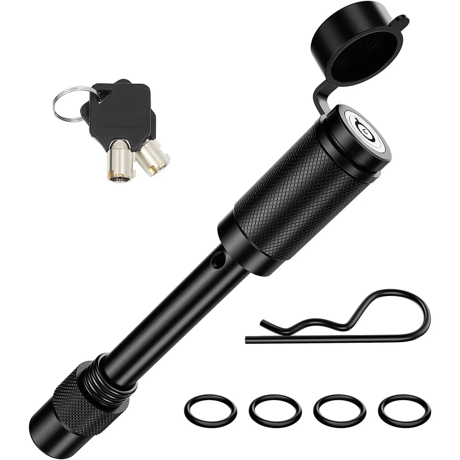 Nilight 5/8" Trailer Hitch Lock Pin with Keyed Unique Key, Weatherproof Anti-Theft Hardened Steel, 3-1/4" Extra Long Span, Spring Clip, Fits 2" & 2-1/2" Receivers, for Tow Trucks, 1 Pc Spring Clip, Locking Hitch Pin, Tow Truck Accessories, Waterproof Cap,