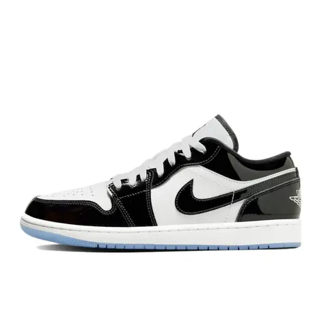 NIKE Air Jordan 1 Low SE Concord Men's Classic Low-Top Basketball Shoes - Black Patent Leather Sports Shoes, Cushioned Midsole Softens Daily Steps, Heritage Meets Now, Casual Trainer, True to Size, Translucent Icy Outsole