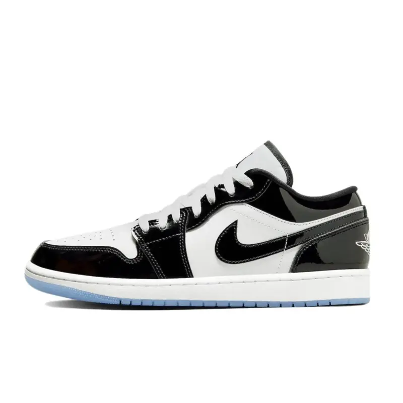 NIKE Air Jordan 1 Low SE Concord Men's Basketball Shoes - Low-Top Patent Leather Trainer, Cushioned Walking Shoes, Black Patent, True to Size, Translucent Icy Outsole