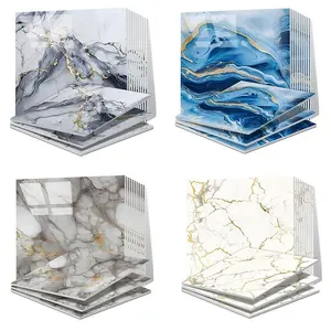 Marble Gold Line Wall Sticker, 30x30cm Self-Adhesive Oil-Proof Waterproof Tile Sticker, Kitchen Bathroom Decor, Removable Home Decoration