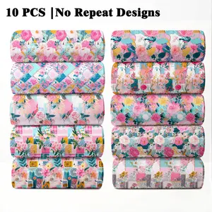 10PCS Bright Boho Collage Floral Fabric, 23x55cm (9x22in) Classic Vibrant Mix-Match Flower Pattern Quilting Fabric for Artistic Ethnic Decor, DIY Quilting & Sewing Crafts