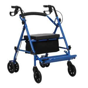 All-Terrain Walker with Seat, Backrest, Handles, Walker for Seniors, 12-Inch Rubber Wheel Foldable Lightweight Aluminum Walker, Outdoor Rolling Walker with Adjustable Height for Seniors