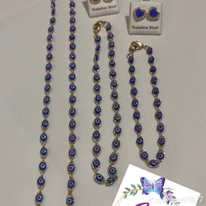 Blue Evil Eye Jewelry Set with Gold Plating