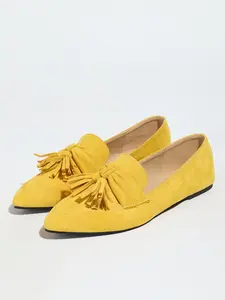Vintage Flat Fringe Loafers for Women, Square Toe Casual Shoes, All-Season Slip-Ons, Textile Upper, Rubber Sole, Versatile Office Wear