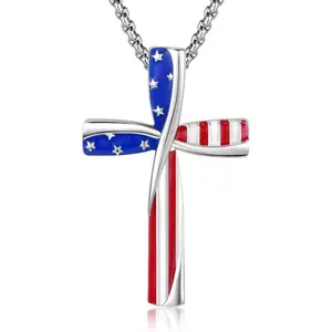 Patriotic American Flag & Cross Pendant Necklace Meaningful Jewelry for Independence Day Flag Day and Everyday Wear Adjustable Chain Symbolic Design
