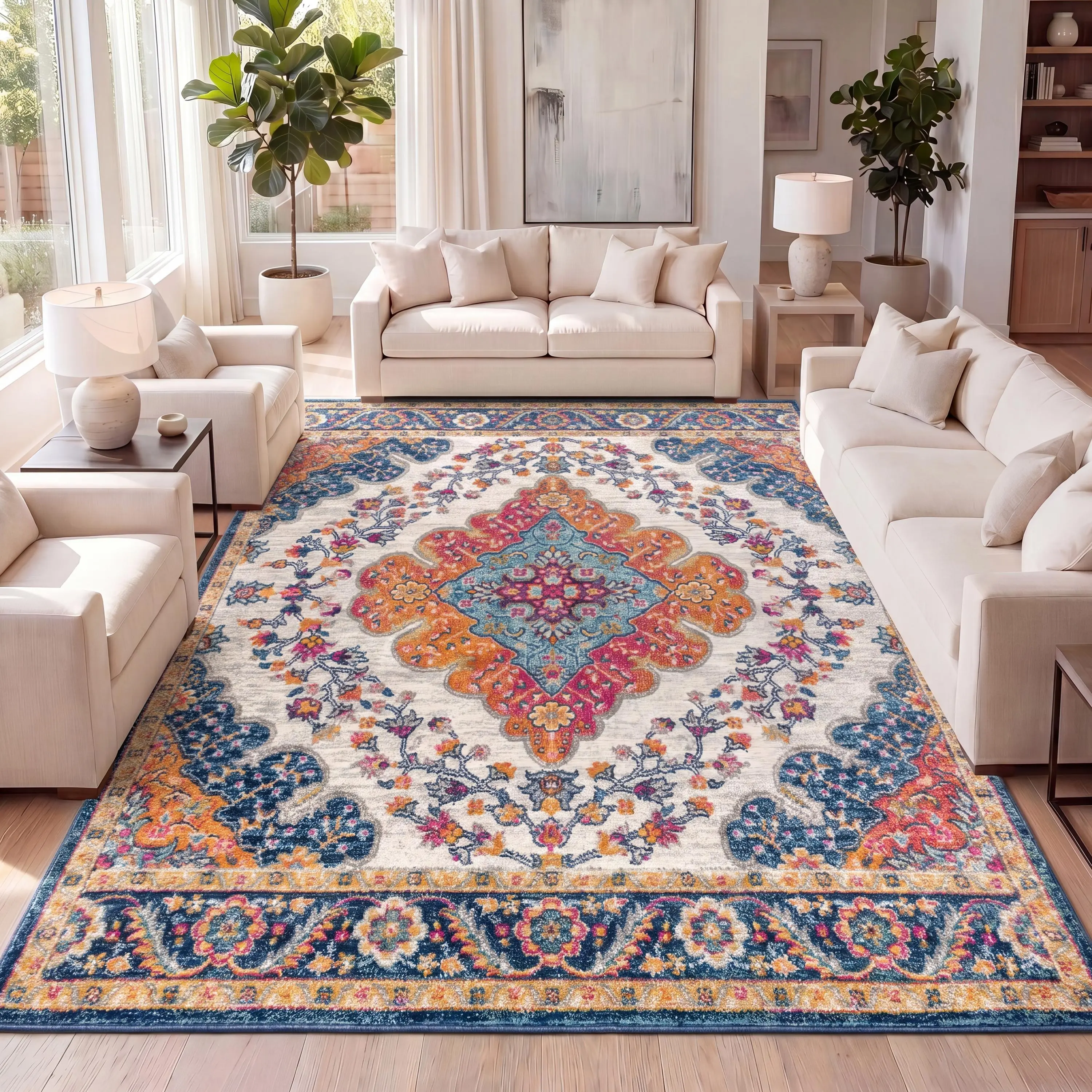 JONATHAN Y Modern Bohemian Multicolor Boho Printed Medallion Indoor Area Rug - Soft Room Decor for Living Room & Bedroom, Multicolor Rug