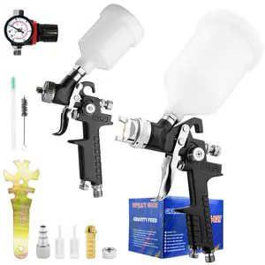 H2000 + 827 dual air spray guns with 0.8/1.4mm diameters, suitable for various working scenarios, daily use, with affordable prices, applicable for wall painting, car undercoating and topcoat, and furniture spraying. HVLP Paint Sprayer adjustable nozzle