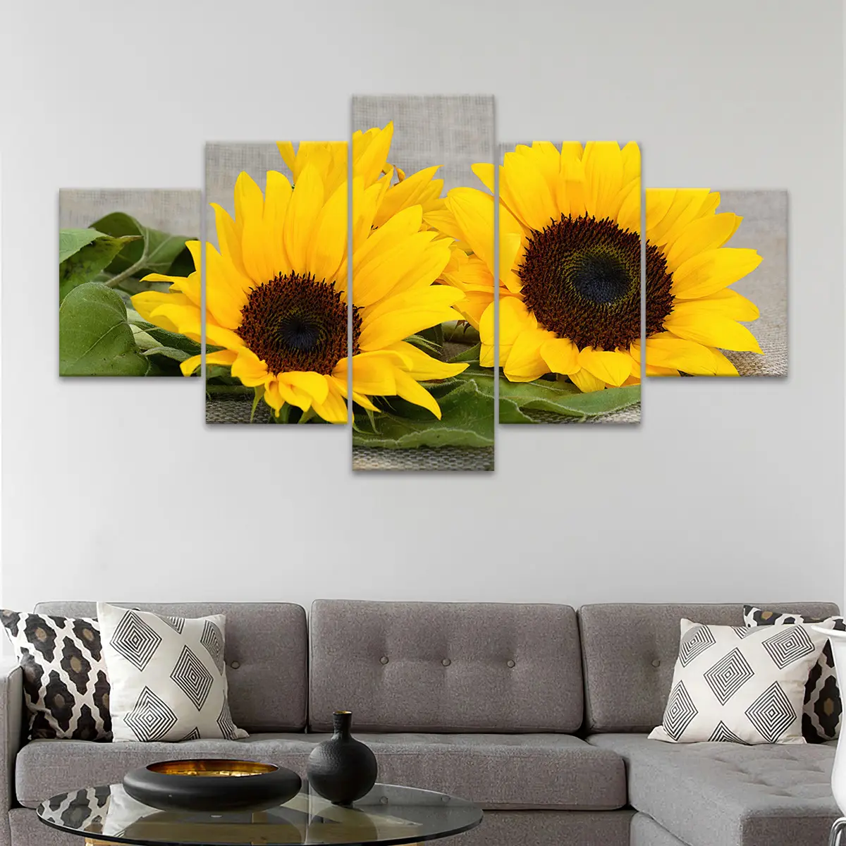 5 Counts Unframed Canvas Poster, Three Sunflowers, Exquisite Poster, Perfect Living Room Decoration, Modern Art, Fashion Family Poster, Wall Art Decoration, High Definition, Waterproof, Artwork, Modern Floral Paintings, Unframed Art Print