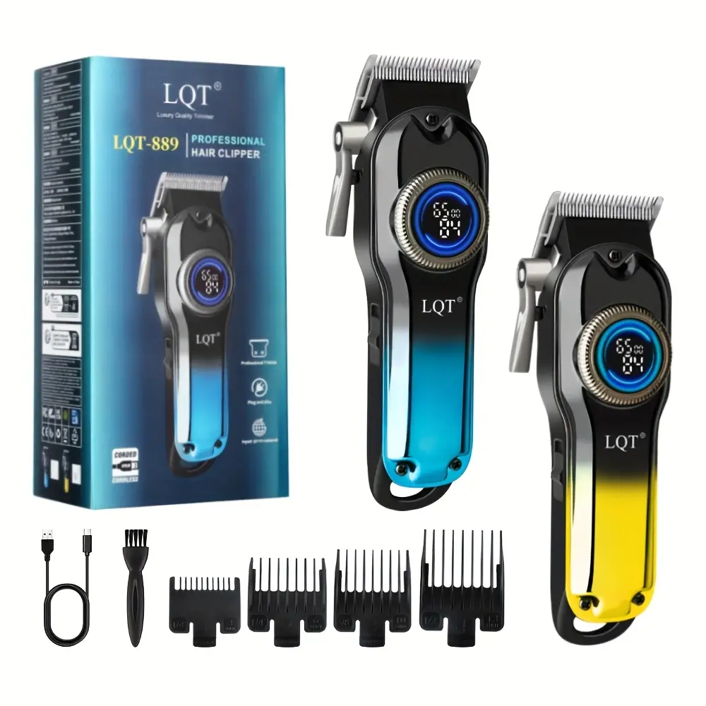 LQT Cordless Hair Clippers — Adjustable Blade Trimmer, ABS Construction, LED Display, USB Charging, Includes Cleaning Brush and Guide Combs — Designed for Precise Haircuts and Beard Trimming Hair Cutting Kits