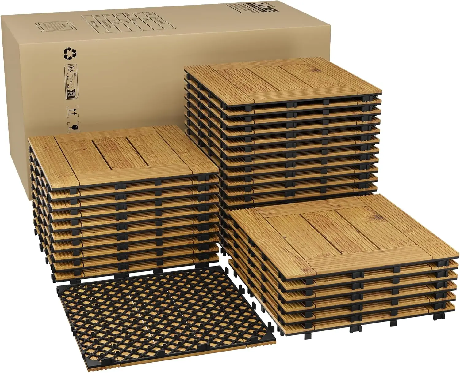 Gaomon 33-Piece Eco-Friendly Solid Acacia Wood Interlocking Deck Tiles - 12x12 in, Waterproof, Slip-Proof, Heavy-Duty, Easy to Clean, DIY Installation for DIY Users, All-Season Outdoor Flooring for Balcony, Pool Deck