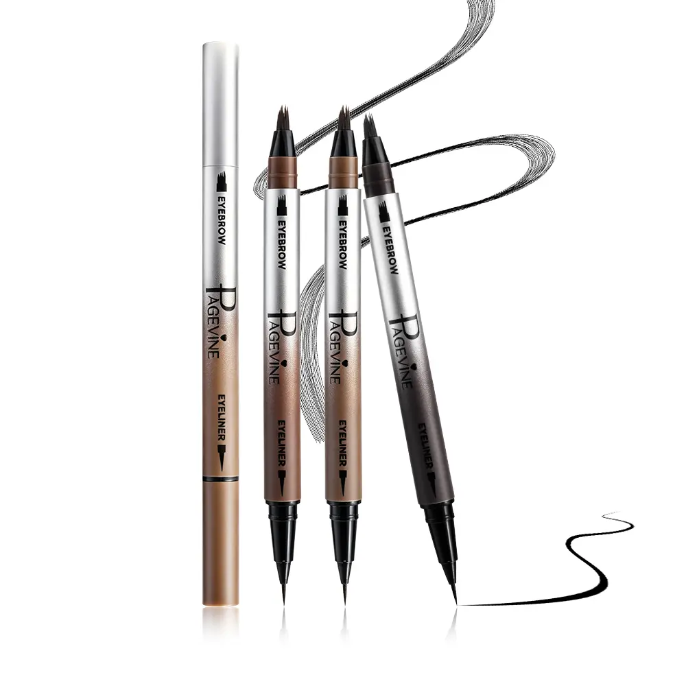 2 in 1 Eyebrow Pencil & Eyeliner Pen, Square Tip Brow Pen with Ultra Fine Liquid Eyeliner, Natural Hair Stroke Brows, Precise Eye Makeup Tool, Long Lasting Waterproof Eye Makeup for Women Daily Beauty