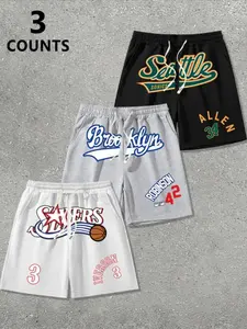 Men's 3-Pack Retro NBA Basketball Shorts - Allen 34 Iverson 3 Robinson 42 Print Black/Gray/White Athletic Shorts, Drawstring Waist Loose Fit, Breathable Summer Basketball Streetwear