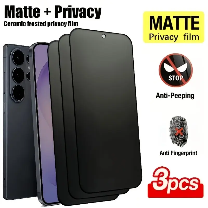 3 pcs Privacy Matte Ceramic Protective Film For Samsung Galaxy S26 Ultra S25 Edge S24 S23 Ultra S22 S21 Plus FE Note 20 Ultra Matte & Anti-Spy Smartphone Screen Protector [Not-Glass] Cellphone Accessories
