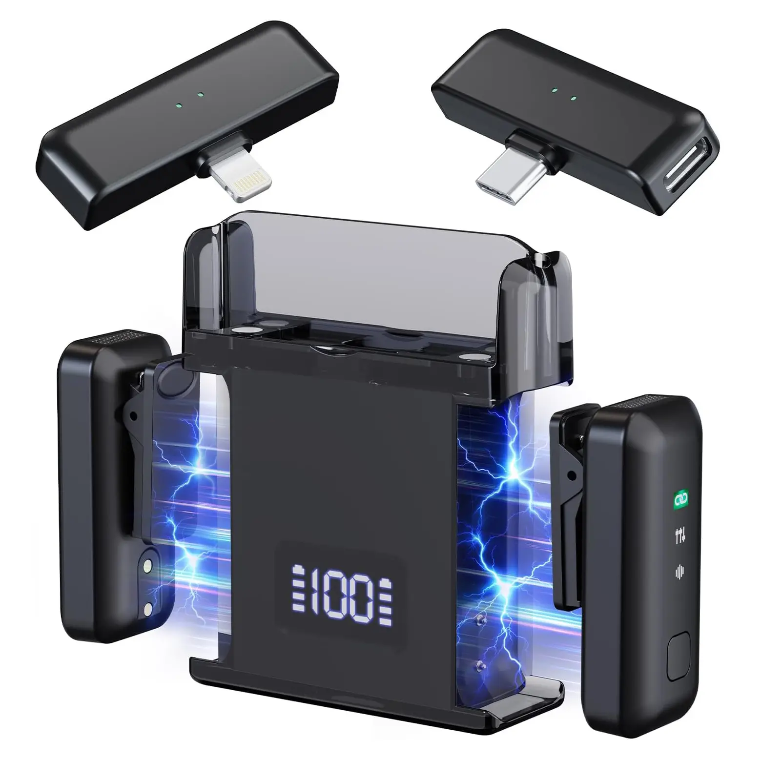 Summervibes 2-Pack Mobile Wireless Lavalier Microphones with Charging Box - Noise Reduction, Rechargeable, 6H Battery Life, 70ft Range, Hands-Free Plug-and-Play - Compatible with iPhone/iPad/Android for Content Creators' Indoor & Outdoor Vlog Recording, S