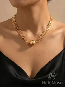Luxury Multi-Strand Polished Gold Ball Choker, Adjustable Statement Necklace for All Occasions