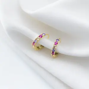 Women's Sterling Silver Colorful Gem Earrings