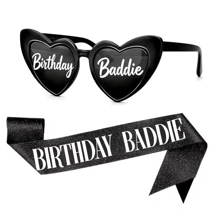 2pcs/Pack Birthday Baddie Sash and Glasses for Women, Birthday Girl Outfit Suitable 21st 25th 30th 40th 50th 60th Women Accessories Pins for Party Decoration Favors Supplies
