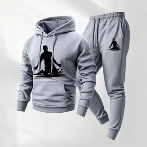 Men's Printed Sweatsuit, Casual Loose-Fit 2-Piece Athletic Set with Drawstring Hoodie and Polyester Track Pants, Sweatsuit Loose