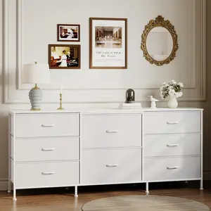 Fathersdaygift Summervibes Flash sale home items 63" w LED TV Stand Dresser with 9 Fabric Drawers, Dressers & Chests of Drawers TV Stand with Storage for 65", 70", 75" TV, Steel Frame & LED Lighting, Bedroom Furniture & Living Room Organizer
