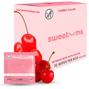 SWEETUMS Cherry Flavored Wipes Feminine Wipes - 10 Wipes per Box - Scented, Gentle, Personal Care, pH Balanced, Gynecologist & Dermologist Tested Comfort
