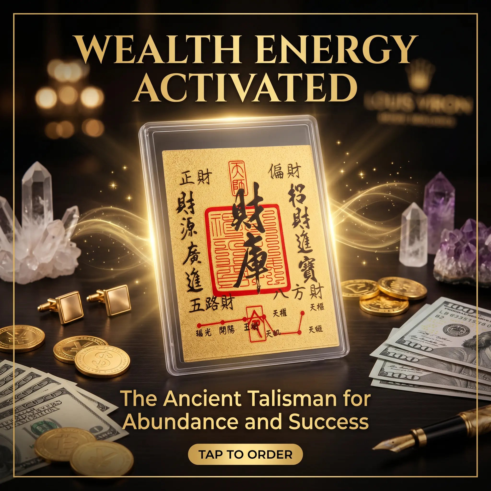 Ritual Blessed Wealth Vault Feng Shui Talisman Card - Pocket-Sized Fashion Accessory, Manifest Abundance, Attract Money & Luck for Side Hustles, Money Magnet Phone Sticker