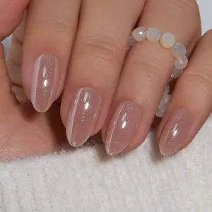 CurvLife Nailora medium almond Press On Nails nude chrome metallic solid Easy Apply Nail Art