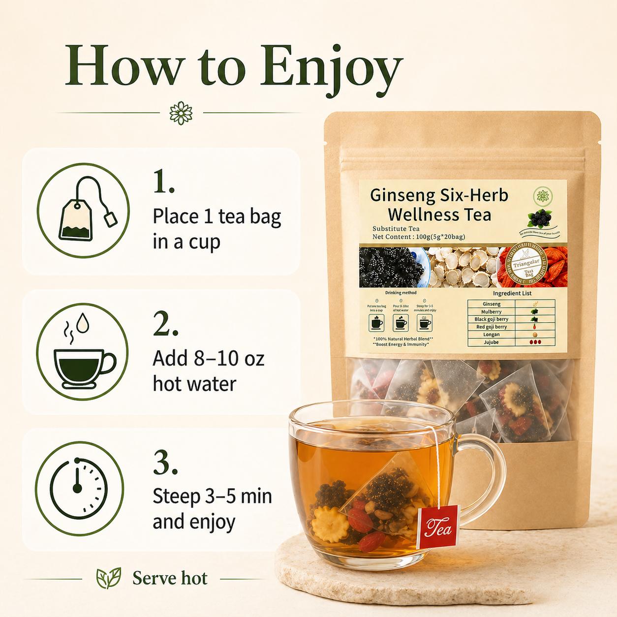 Organic Turmeric Ginseng 6-Treasures Herbal Wellness Tea Blend - Natural Kidney Cleanse Beverage with Tea Bags for Men & Women Organic Turmeric Ginseng 6-Treasures Herbal Wellness Tea Blend - Natural Kidney Cleanse Beverage with Tea Bags for Men & Women