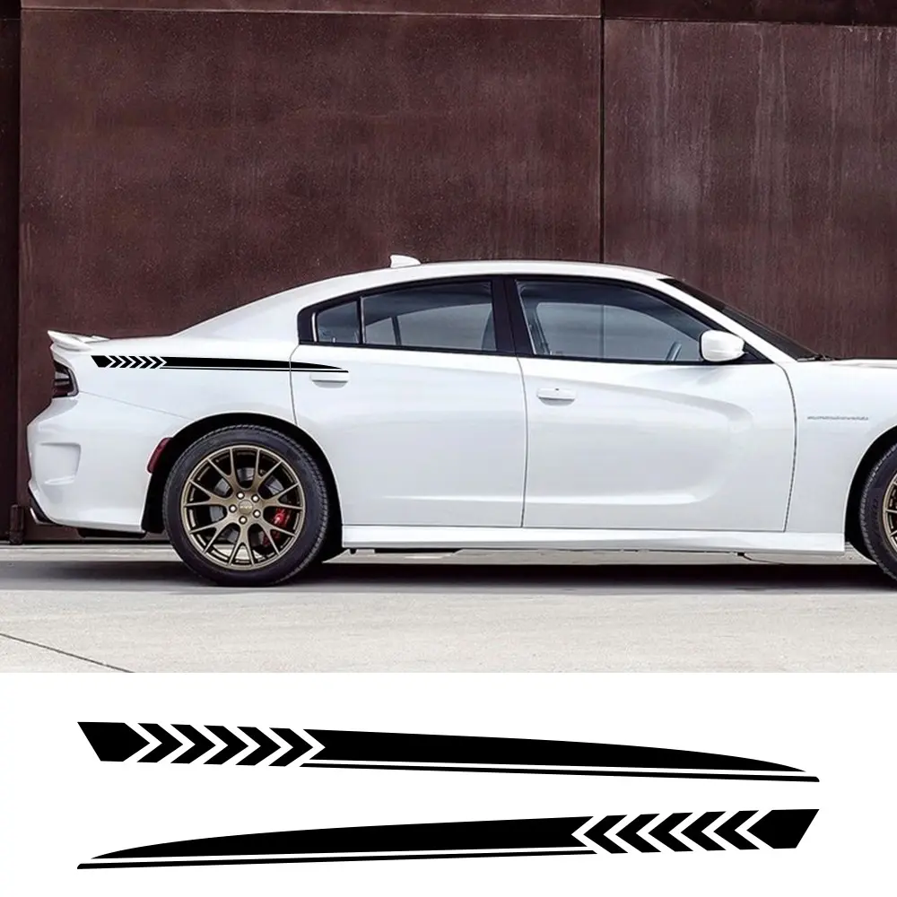 2Pcs Long Side Stripe Car Stickers Sport Racing Auto Graphics Decal Vinyl Film Car Tuning Accessories Wrap Automobiles Side Decals