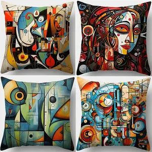 Abstract Art Series Cushion Cover, 4 Counts/set Square Throw Pillow Cover, Household Decoration Supplies for Home Living Room Bedroom Sofa Couch