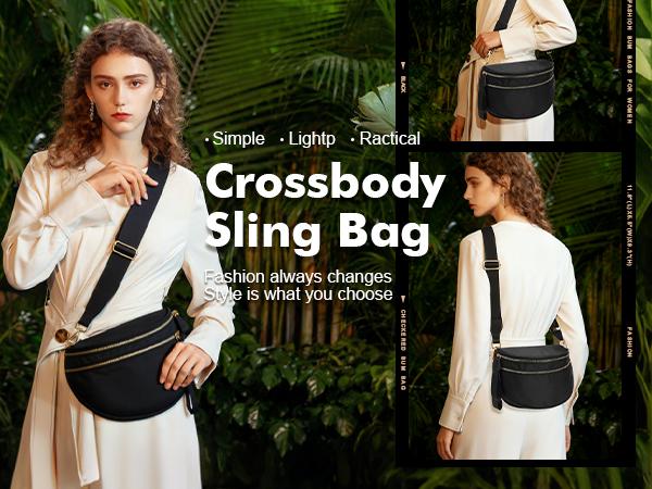 Best-selling Women's Large-Sized Double Zipper Crossbody Bag Minimalist Handbagwith Adjustable Strap & Multi Pockets | Waterproof NylonHip Bag for Work Weekends Travel | Ideal Gift for HerBirthday Christmas