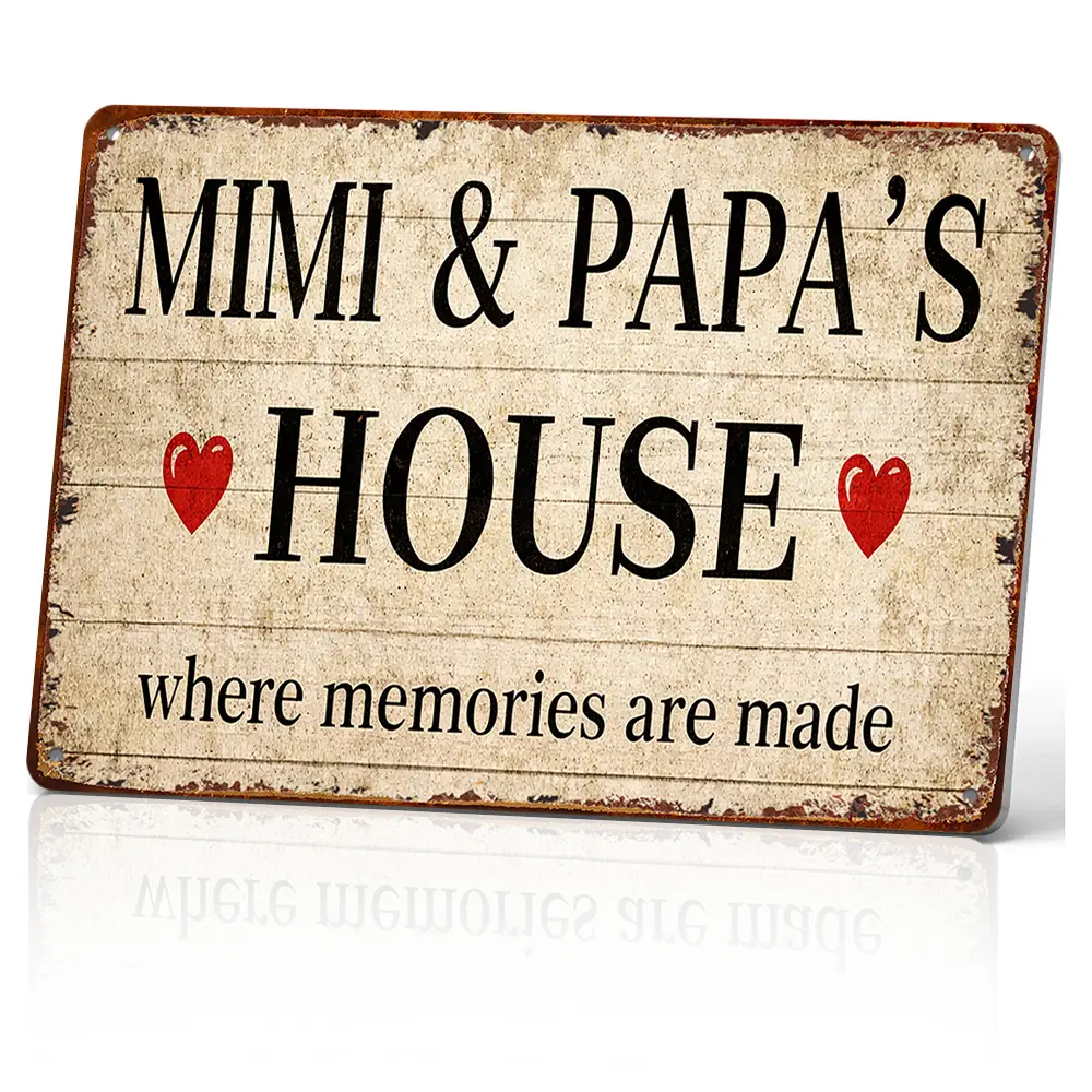 Aluminum Welcome Plaque, Mimi and Papa’s House 8x12in American Retro Home Signboard, Durable Easy-Install Hangable Kitchen Wall Decor, Heartwarming Gift for Grandparents