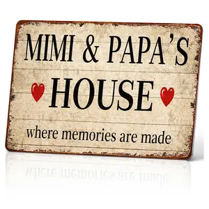 Mimi and Papa’s House Aluminium Decorative Home Sign, 8x12 in Rustic Durable Easy-Install Plaque, Heartwarming Message Room Decor for Grandparents, Living Room Decorations Gift