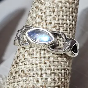 Natural Rainbow moonstone Sterling Silver mark 925 ring sizes 4-12 marquise stone 4x6 mm gift box included