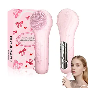 Facial cleansing brush, heated vibrating facial cleanser (with massage function), unisex silicone facial cleansing brush, electric facial cleanser, deep cleansing, gentle exfoliation (pink), Face Scrubber, Facial Cleansing Tools