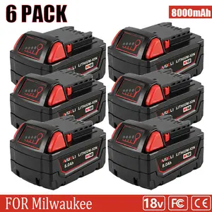 6-Packs/ 4-Packs M18 8000mAh 18V Replacement Battery for Milwaukee Replacing batteries with electrictools M-18Battery Pack 48-11-1865/48-11-1890/48-11-1850/48-11-1828/48-11-1820/4811-1815 Cordless Tools Compatible Lithium-ion8.0Ah battery