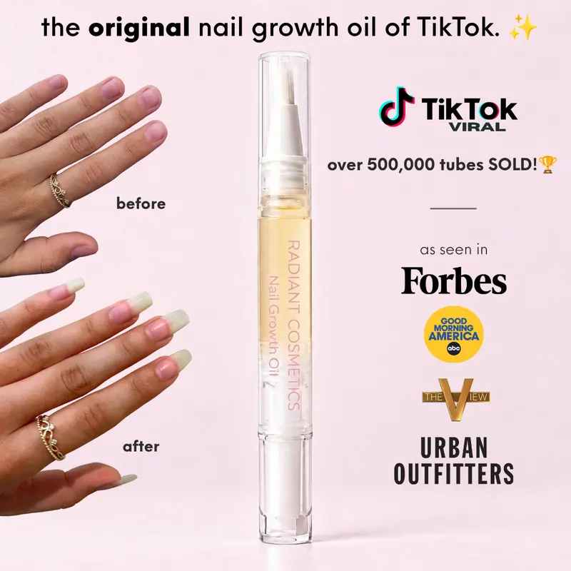 Radiant Cosmetics Nail Growth Oil - 100% Organic, Moisturizing, Growth, Strengthening, and Brightening Formula with Vitamins and Fatty Acids for Overall Nail Health