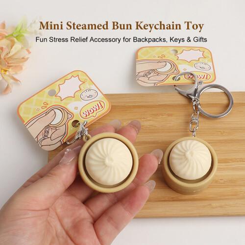 Cute Steamed Bun Squishy Keychain – Mini Baozi Stress Relief Fidget Toy, Press Button Decompression Toy Bag Pendant Keychain for Kids Adults, Funny Gift for Birthday Easter Party