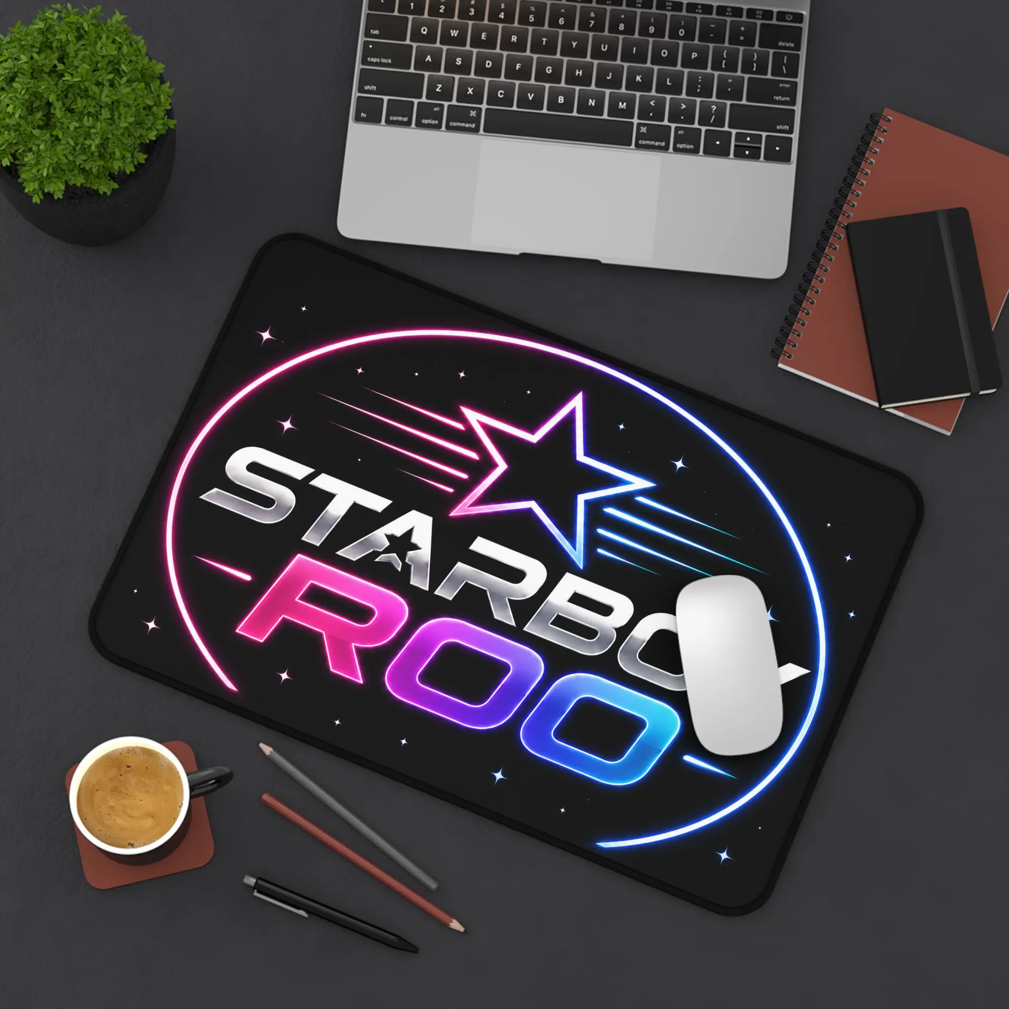 Starboy Roo neon logo Desk Mat | retro synthwave gaming mousepad