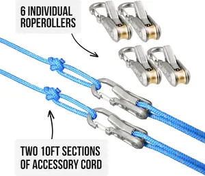 Rope The Original Rope Tightening Tool & Tensioner 6-Pack with Rollercam Technology Heavy-Duty Tie Down for Camping Tarps Boating & Outdoor Gear Includes Reflective Cord & Carry Case tents story 2 Carabiner For Leash Climbing Rope