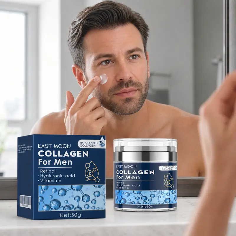 Men's Retinol-Hyaluronic Acid Collagen Blend Anti-Aging Facial Cream - Single Jar Skin Firming Care Moisturizer for Adults, Hydrates, Deep Moisturizes, Smoothes, Repairs, Rejuvenates, Restores Elasticity for Daily Use