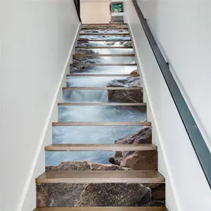 BASIC SUPPLY River Pattern Stair Sticker, Waterproof Self-adhesive Tile Sticker, Peel and Paste Stair Sticker, Vinyl Strip Sticker, Removable Wall Sticker, Wall Art Stickers