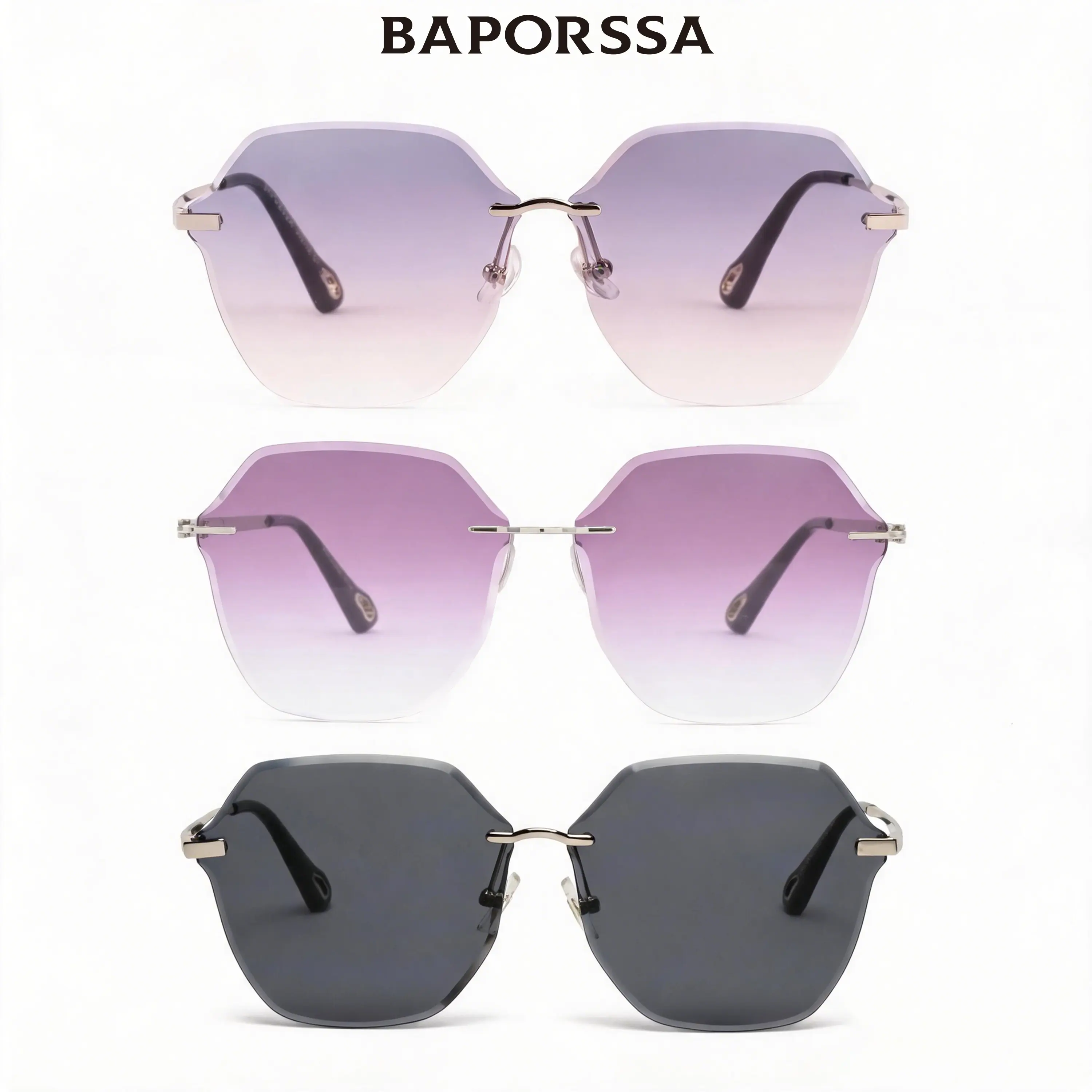 BAPORSSA Women's Semi-Rimless Sunglasses UV400 Gradient Lens Luxury Fashion Eyewear, Decorative Sunglasses, Unisex, Daily Use, Casual